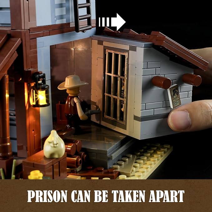 Funwhole Sheriff's-Office Lighting Building-Bricks Set - The Old West Sheriff's Office LED Light Construction Building Model Set 1240 Pcs for Adults and Teen