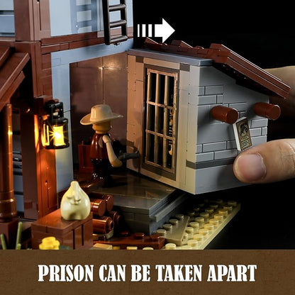 Funwhole Sheriff's-Office Lighting Building-Bricks Set - The Old West Sheriff's Office LED Light Construction Building Model Set 1240 Pcs for Adults and Teen