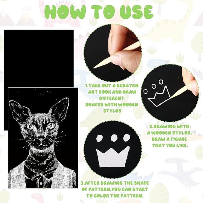 Gersoniel 50 Pieces Scratch Paper Art Set Craft Kits Black Coated Scratchboard Black Scratch Off Paper with Wooden Stylus for Valentine's Day Gifts Birthday Party Supplies