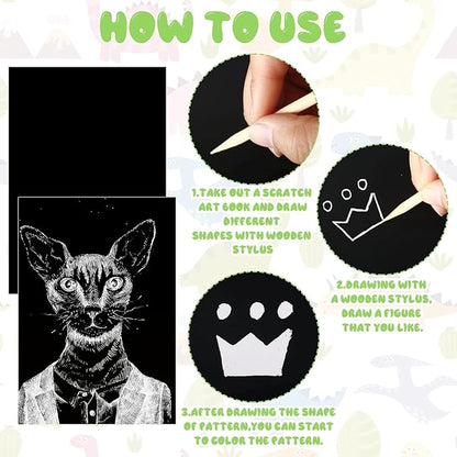 Gersoniel 50 Pieces Scratch Paper Art Set Craft Kits Black Coated Scratchboard Black Scratch Off Paper with Wooden Stylus for Valentine's Day Gifts Birthday Party Supplies