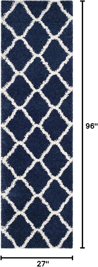 SAFAVIEH Hudson Shag Collection Runner Rug - 2'3" x 8', Navy & Ivory, Moroccan Trellis Design, Non-Shedding & Easy Care, 2-inch Thick Ideal for High Traffic Areas in Living Room, Bedroom (SGH283C)