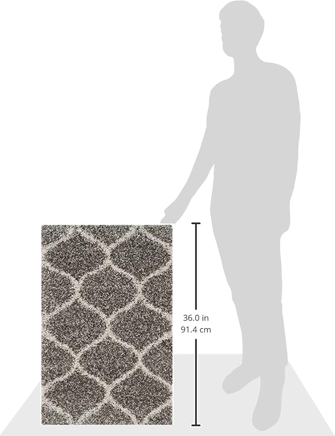 SAFAVIEH Hudson Shag Collection Accent Rug - 2' x 3', Grey & Ivory, Trellis Design, Non-Shedding & Easy Care, 2-inch Thick Ideal for High Traffic Areas in Entryway, Living Room, Bedroom (SGH280B)