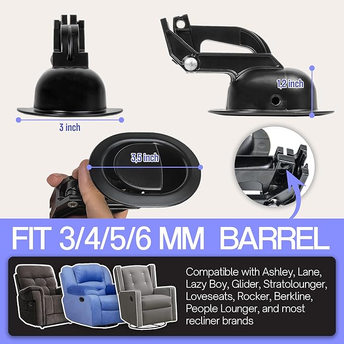 Recliner Handle Replacement, Couch Recliner Pull Handle, Recliner Replacement Parts, and Reclining Chair Lever, Made of Heavy-Duty Metal, Fit for Lazy Boy and Most Major Reclining Sofa (Pack 2)