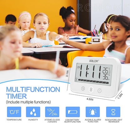 Waterproof Hanging Timer for Bathroom, Digital Kids Shower Clock with Temperature & Humidity, 99 Minutes Countdown Timer with Alarm, Water Resistant Large LCD Visual Timer, 2 Hooks Included (White)