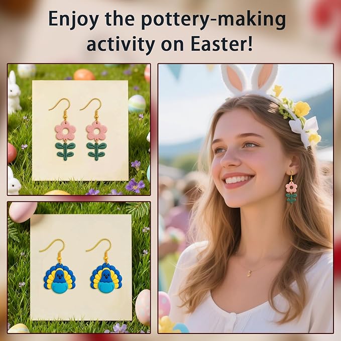 8 Pack Animal Polymer Clay Cutters - Peacock/Mushroom/Frog/Flower/Rabbit, Ideal Polymer Clay Molds & Polymer Clay Earring Cutters for Easter Jewelry Making