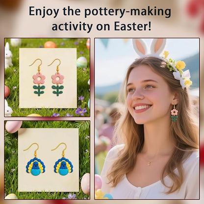 8 Pack Animal Polymer Clay Cutters - Peacock/Mushroom/Frog/Flower/Rabbit, Ideal Polymer Clay Molds & Polymer Clay Earring Cutters for Easter Jewelry Making