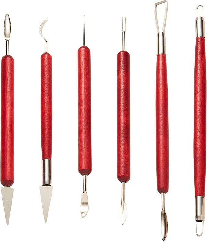 6 Pcs Clay Sculpting Tools for Air Dry & Polymer Clay, 6pc Pottery Tools Set for Modeling Clay, Ceramics & Wax Carving, Stainless Steel Double Ended Kit for Sculpting, Shaping & Pottery Art