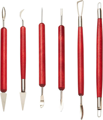 6 Pcs Clay Sculpting Tools for Air Dry & Polymer Clay, 6pc Pottery Tools Set for Modeling Clay, Ceramics & Wax Carving, Stainless Steel Double Ended Kit for Sculpting, Shaping & Pottery Art