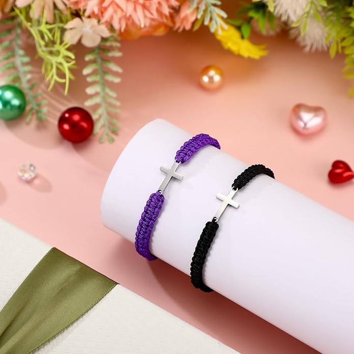 Sureio Cross Friendship Bracelet Adjustable Braided Rope Jesus Christian Cross Bracelets Matching Couple String Lucky Strand BFF Wristband for Women Men Boy Girls Easter Baptism