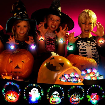 CCINEE 10pcs Halloween Led Bracelets, Light Up Toys Beaded Flashing for Non Candy Treats Halloween Party Favors Halloween Toys Kids Goody Bag Fillers Glow in the Dark Party Supplies(10 Styles)