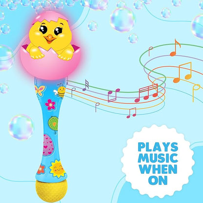 ArtCreativity Easter Chick Bubble Wand, Easter Basket Stuffers for Toddler, 14" Light Up Automatic Bubble Maker with LED & Music, Bubbles for Kids, Toys for Toddlers 1-3