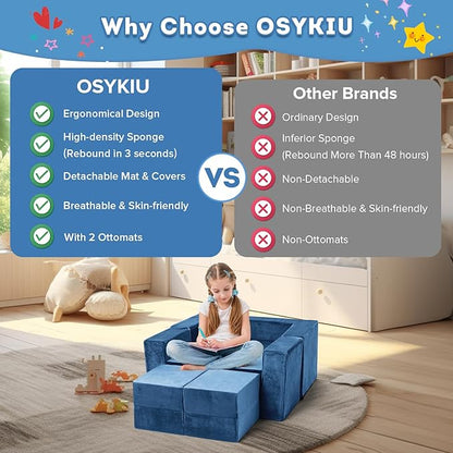 Kids Couch Sofa, 7 Pcs Modular Toddler Couch, Freely Removable Kids Chair Sofa for Playing, Creativity, Sleeping, Versatile Fold Out Baby Play Couch Set for Playroom, Bedroom Furniture