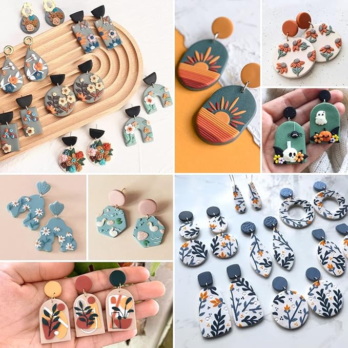 PTFJZ Polymer Clay Cutters for Earring Making 181pcs Clay Tools Set with 44 Shapes Stainless Steel Clay Earrings Cutters 16 Circle Shape Cutters 1 Letter Stamp 120 Jewelry Accessories