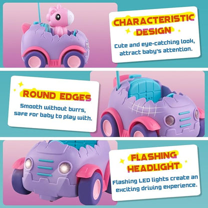 Nueplay Remote Control Car for Toddler Age 2 3 4 5, Electric RC Car Toys with Light & Music, Toddler Toys, Race Car Vehicles, Horse Figures Truck, Christmas Birthday Gift for Baby Girls, Purple