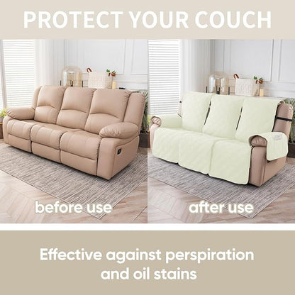 Easehomey Waterproof Recliner Sofa Cover,Non-Slip Reclining Sofa Covers for 3 Seat,Washable Reclining Sofa Cover Furniture Protector with Elastic Straps Pocket for Kids, Pets(Cream White,3Seat)