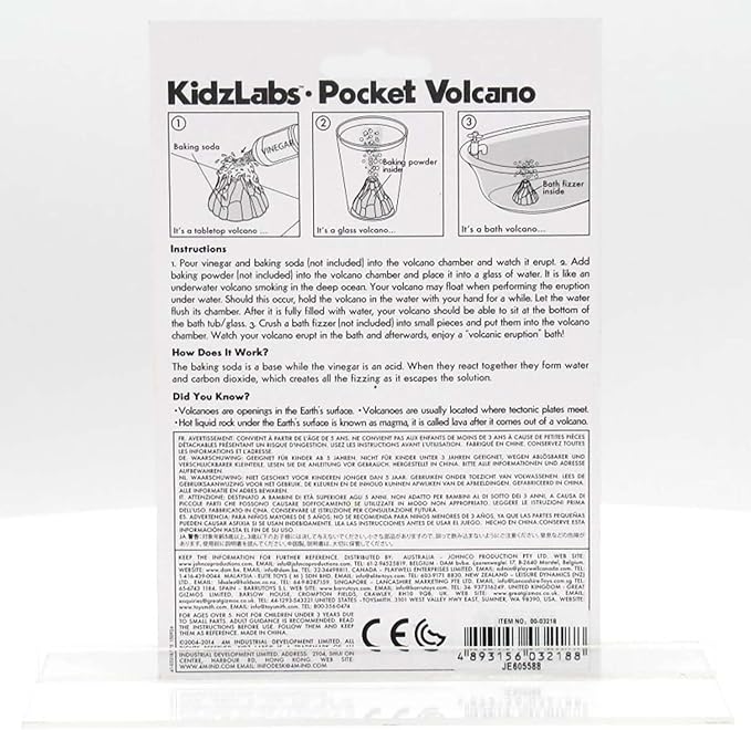 4M: KidzLabs: Pocket Volcano - Create Mini Tabletop Volcanic Eruptions, Baking Soda, Chemical Reactions Kit, STEM Science Activity Set, Kids Ages 5+