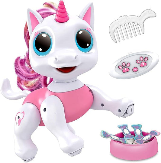 Power Your Fun Unicorn Robo Pets Unicorn Toy for Girls and Boys - Remote Control Robot Toy with Interactive Hand Motion Gestures, STEM Toy Program Treats, Walking, Dancing Robot Unicorn Kids Toy Pink