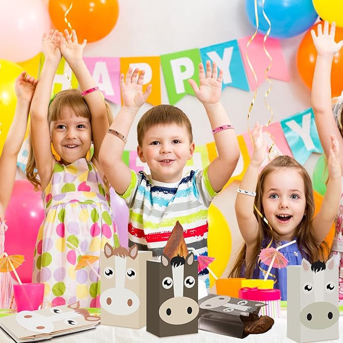 36 Pcs Horse Party Favors Including Horse Treat Favor Bags Horse Party Bag Cowboy Candy Bags Horse Rubber Bracelets for Baby Shower Horse Birthday Party(Light Brown, Rose, Pink, White)