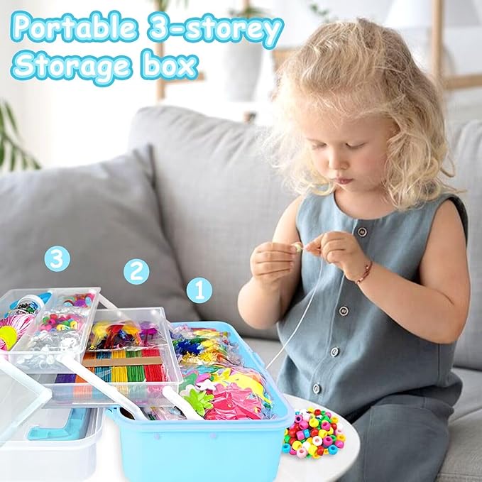 3000 Arts and Crafts Supplies for Kids Craft Kit All in 3 Layered Craft Box with Pipe Cleaners Crafts for Kids Age 4-6, 6-8, 8-12 DIY School Supplies Materials Set Toys Gifts for Girls Boys, Blue
