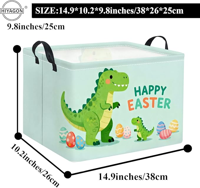 HIYAGON Rectangular Easter Basket Baby Girl Basket Fabric Storage Bin Organizer Box Room Decor(Easter Dinosaur)