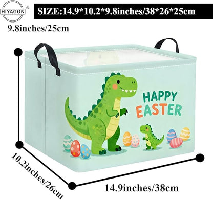 HIYAGON Rectangular Easter Basket Baby Girl Basket Fabric Storage Bin Organizer Box Room Decor(Easter Dinosaur)