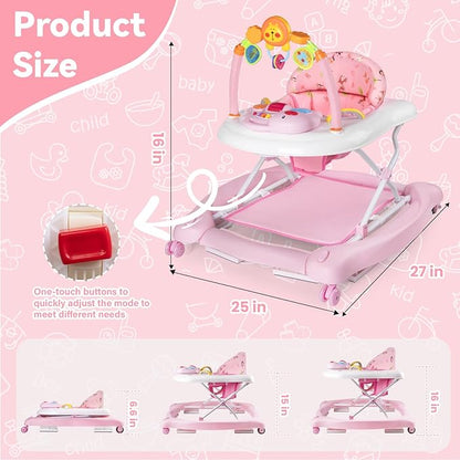 Baby Walker, 5 in 1 Baby Walkers for Boys Girls 6-12 Months, Foldable Walkers for Babies with Bouncer & Feeding Tray, Music, Adjustable Heights, Activity Walker for Infant