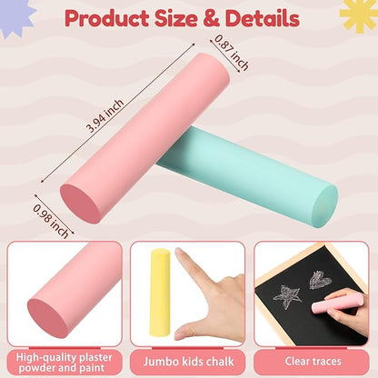 Fulmoon 40 Pcs Jumbo Sidewalk Chalk for Kids Outdoor Art Non Toxic Large Washable Street Chalk for Adults Drawing Painting Graffiti Classroom(Multicolor,Round Style)