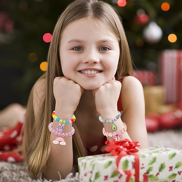 Colorful Unicorn Bracelet Girls Unicorn Bracelets Rainbow Avocado Unicorn Beaded Toddler Girls Butterfly Bracelet for Birthday Party Favors-6Pcs