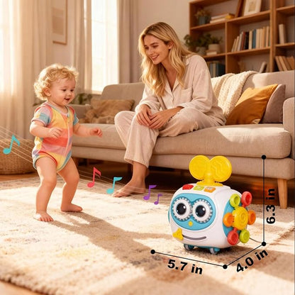 MoraBaby Robot Musical Busy Cube for Toddlers 1-3 Years Old, Montessori 6-in-1 Activity Cube with Lights & Sounds, Wheels for Tummy Time & Crawling Training, Birthday Gifts for Baby boy & Girl