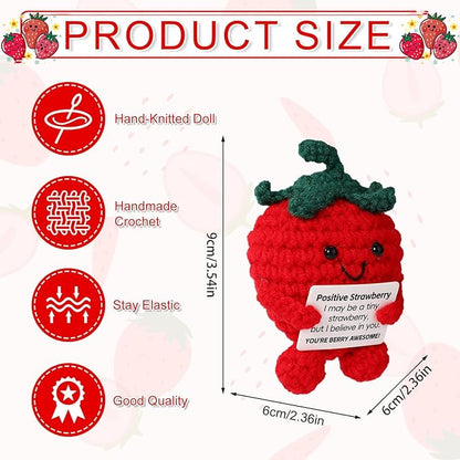 Cute Positive Strawberry, Crochet Strawberry Emotional Doll Support Fruit Knitted for Empowering Gift Home Office Decoration (Red)