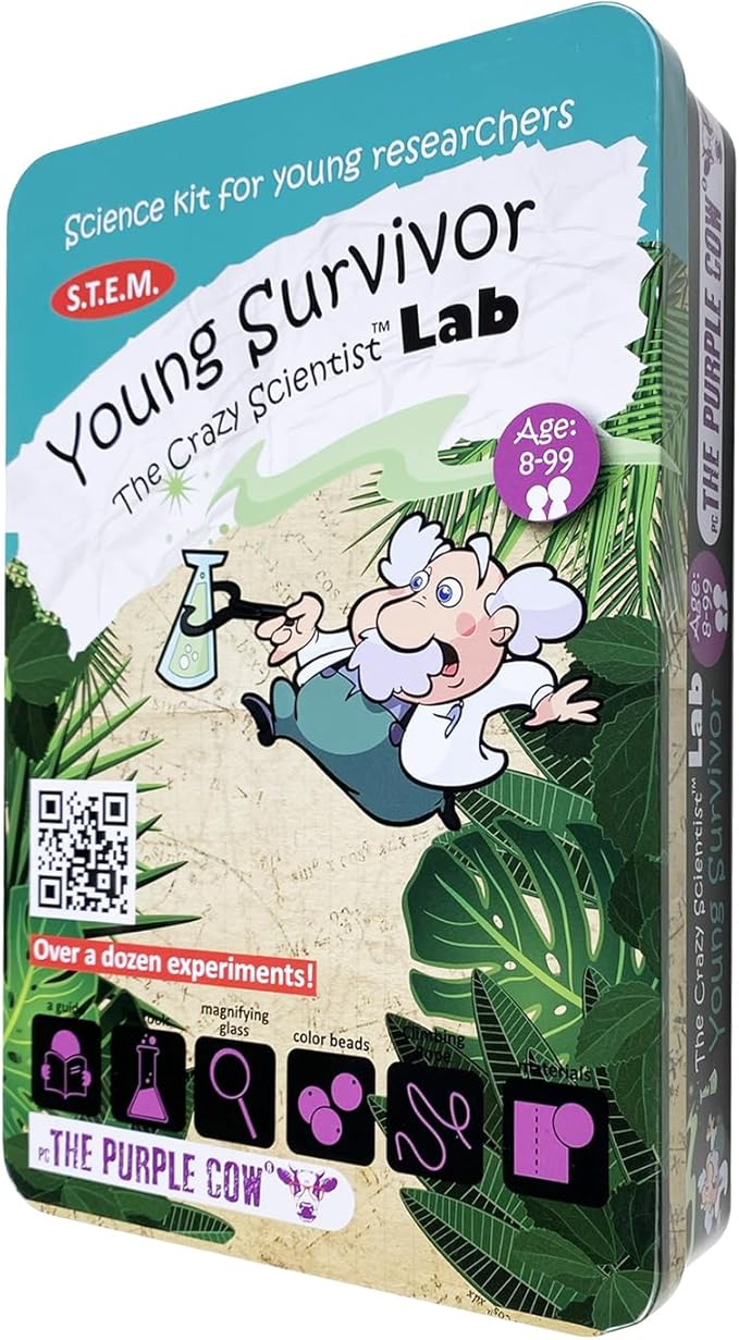 The Purple Cow - Young Survivor, Science Kits for Kids from The Famous Crazy Scientist Lab - Survival Skill Box. Kids Science Kits. STEM Educational Games for Kids, Young Survivor Skills, 191