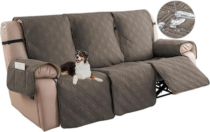 Easehomey Waterproof Recliner Sofa Cover,Non-Slip Reclining Sofa Covers for 3 Seat,Washable Reclining Sofa Cover Furniture Protector with Elastic Straps Pocket for Kids, Pets(Taupe,3Seat)