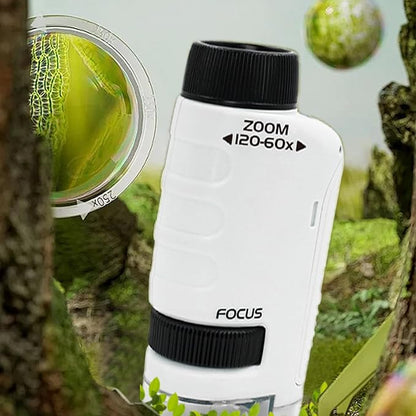 2PC Mini Microscope for Kids,Little Marvin Microscope,Little Scientist Microscope Mini Microscope for Kids,Portable Handheld Education Science Experiment Set Toys(White+Blue)