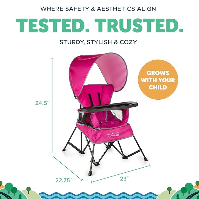 Baby Delight Go with Me Venture Portable Chair | Indoor and Outdoor | Sun Canopy | 3 Child Growth Stages | Pink