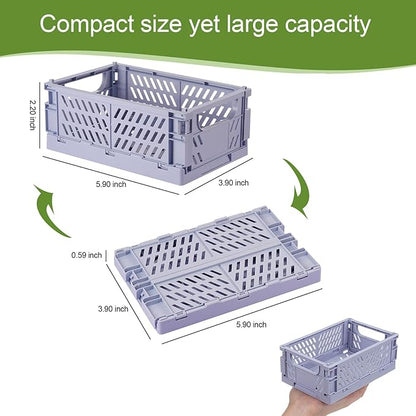 HUUSMOT 6-Pack Small Pastel Plastic Storage Baskets, Collapsible Crates for Organizing, Space-Saving Mini Bins for Classroom, Kitchen, Office, Bedroom (5.9" x 3.8" x 2.2")