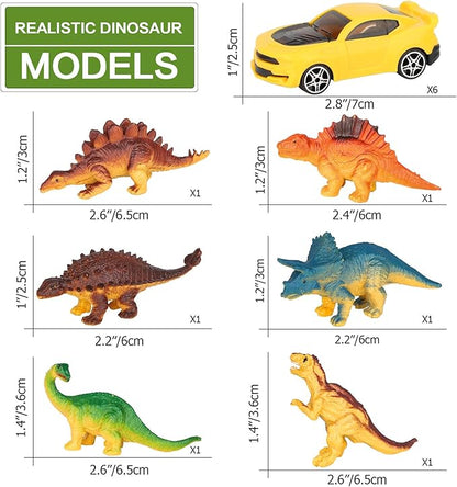 Aokesi Car Toys Transport Carrier Truck Dinosaur Toys for 3-12 Years Old Boys and Girls (Includes 6 Dinosaurs and 6 Mini Car)