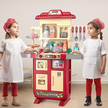Kids Kitchen Playset for Toddlers Girls, Toy Kitchen Sets Pretend Play Food Toys for Kids Girls Ages 3 4 5 6 7 8, with Light Sound Spray