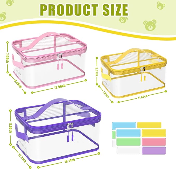 8 Packs Large Toy Storage Bags with Labels, Reusable Clear PVC Board Game Storage, Travel Waterproof Toy Organizer Bags with Name Tag and Manual Pocket for Building (L, XL, XXL)