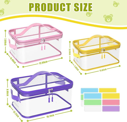 8 Packs Large Toy Storage Bags with Labels, Reusable Clear PVC Board Game Storage, Travel Waterproof Toy Organizer Bags with Name Tag and Manual Pocket for Building (L, XL, XXL)