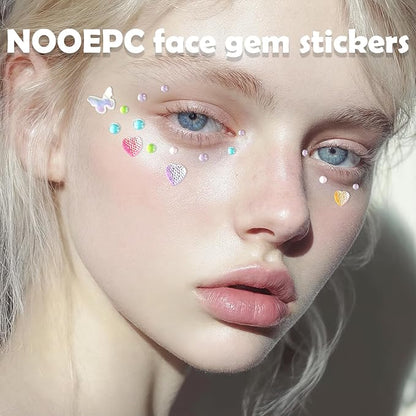 NOOEPC Self Adhesive Face Gems Self Rhinestone Jewel Stickers Craft Supplies Scrapbook Supplies Gemstones Hair Gems, Rhinestone Stickers for Face, Eye, Makeup, Body