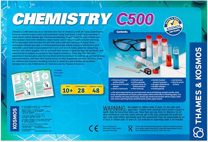 Thames & Kosmos Chemistry Chem C500 Science Kit with 28 Guided Experiments 48 Page Science Guide Parents’ Choice Silver Award Winner, 13.1" L x 2.6" W x 8.9" H