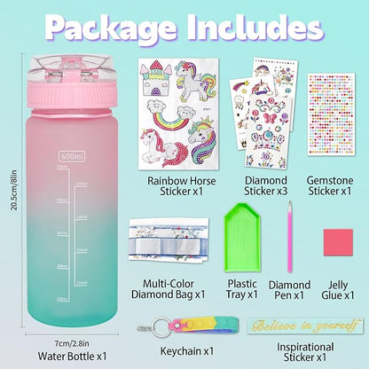 Gifts for Girls 4-12, Decorate Your Own Water Bottle Kits for Girls, Unicorn Diamond Crafts Painting Toys, Kids Water Bottle for School, Valentine's Day and Birthday Gifts Toys for Girls (Unicorn 2)