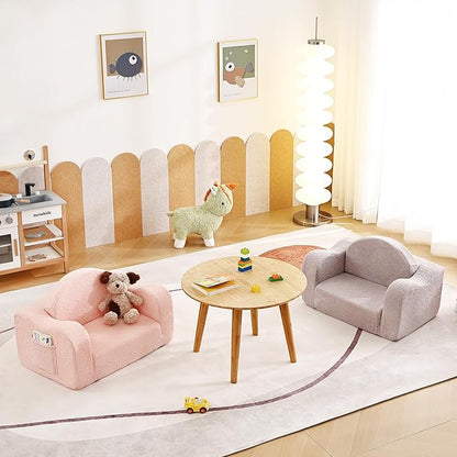 Tiita Kids Chair Couch, Folding Toddler Comfy Sofa Chairs, 2-in-1 Kids Plush Sofa Fold Out, Baby Armrest Chair Sofa to Lounger, Convertible Play Sofas to Bed for Girl or Boy, Pink