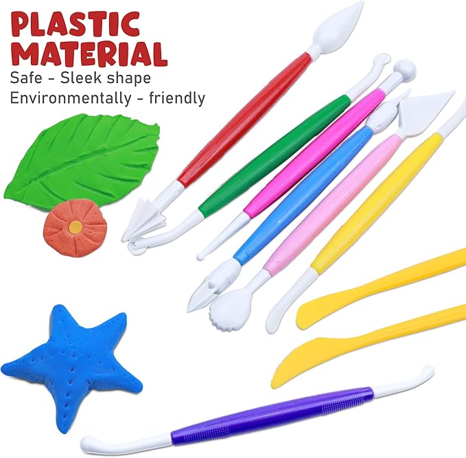 DUGATO Clay Modeling Tools, 17pcs Plastic Ceramic Pottery Tool Set, Double-Head Design, Assorted Colors, for Shaping and Sculpting, Cake Decorating Supplies Kit for Beginners DIY Craft