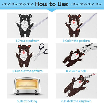 shynek 205 Pieces Shrinky Art Keychain Kit, Include 20 Pcs Shrinky Plastic Sheet and 185 PCS Keychain Accessories for Creative Art Craft