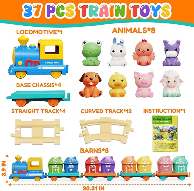 Toddler Boy Girl Toys 1-2-3, Train Set for Toddlers 2-4 with Music & Light, Toys for 1 2 3 Year Old Boy Girl, Counting Matching Sorting Montessori Learning Toy, 1 2 3 Year Old Boy Girl Birthday Gifts