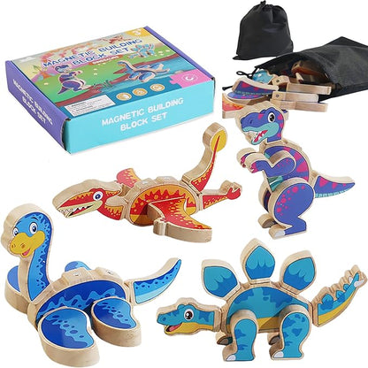 Dinosaur Assembly Magnetic Building Blocks Toys,Dinosaur Snap Together Building Toys for 3-8 Years Old