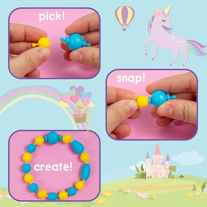 Just My Style Make & Believe Unicorn Pop Beads, 500+ Snap-Together, DIY, Bead Kit for Girls, Jewelry Set, Great Travel & On The Go Activity for Kids Ages 4, 5, 6, 7, 8