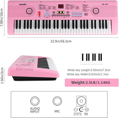 Keyboard Piano 61 Key Electric Digital Piano Music keyboard w/Microphone Portable Piano For Kids Beginner Birthday Christmas Gifts Pink