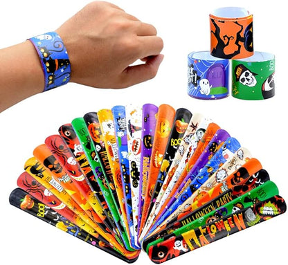 48Pcs Halloween Party Favors Halloween Slap Bracelets Rubber Wristbands Assorted Gifts for Kids - Trick or Treat Toys, Halloween Bag Stuffers Goody Bag Fillers Classroom Prizes